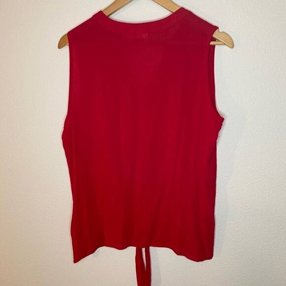 Hailey Lyn Red Sleeveless Rayon V-Neck Button Up Tie Front Loose Fit Medium - Picture 3 of 4